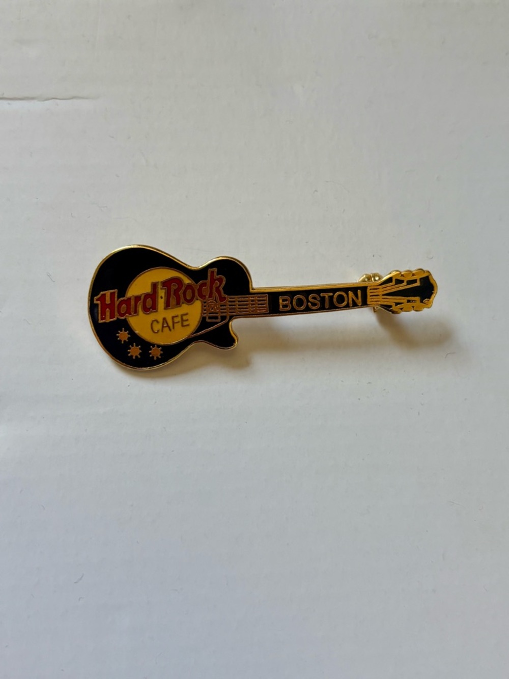 Hard Rock Cafe Boston Black & Gold Guitar Pin with Red Logo